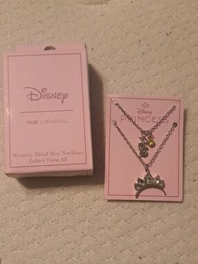 Disney Princess Set Of 2 Silver Tiara Necklaces with Green Accent
